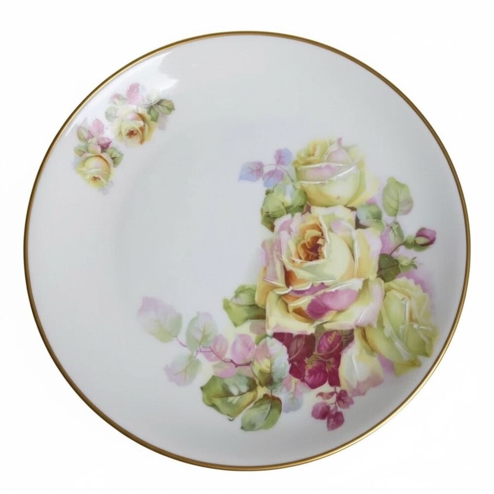 Antique C.T. Altwasser Plate Germany Hand Painted Rose Gold Trim Platter 8.25”